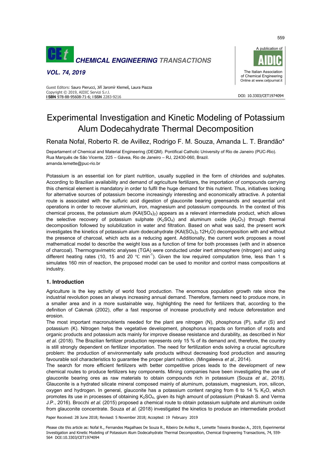 First page of Experimental Investigation and Kinetic M