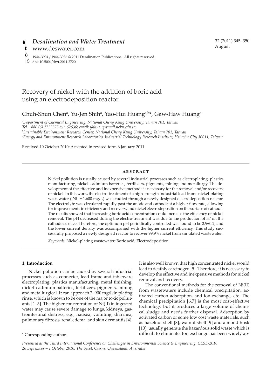 First page of Recovery of nickel with the addition of