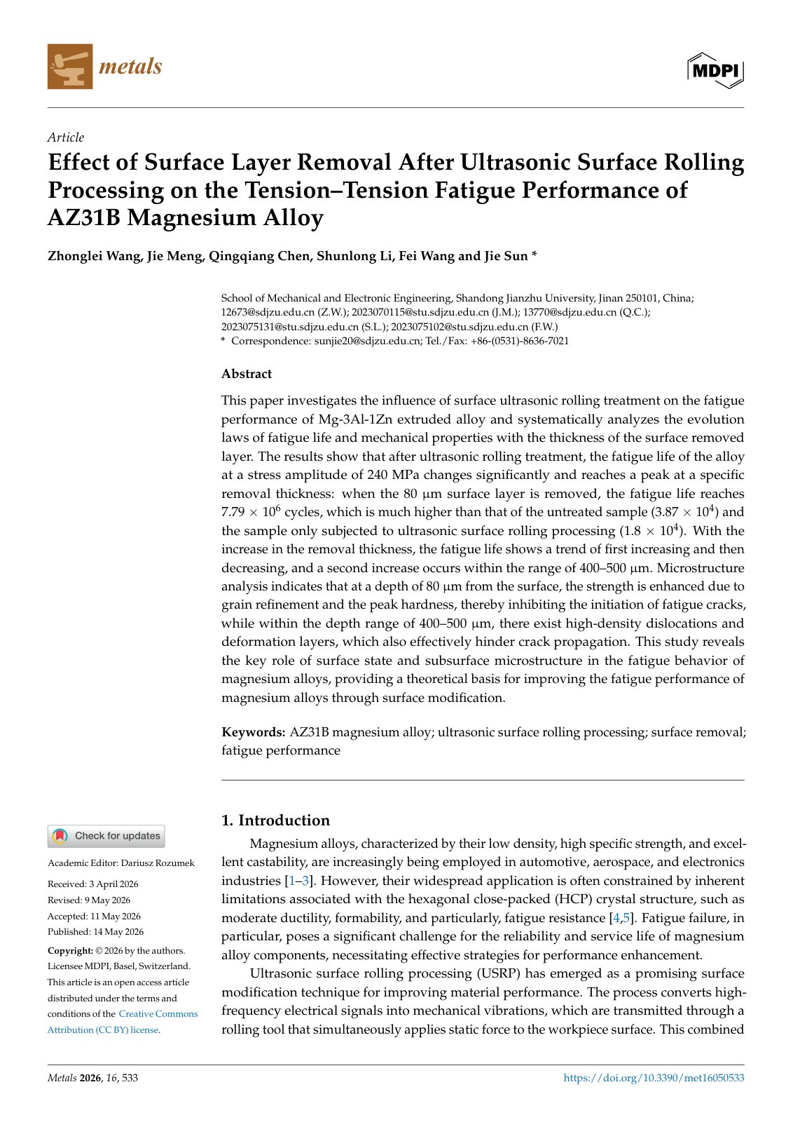 First page of 2026 AZ31B USRP Surface Removal Fatigue