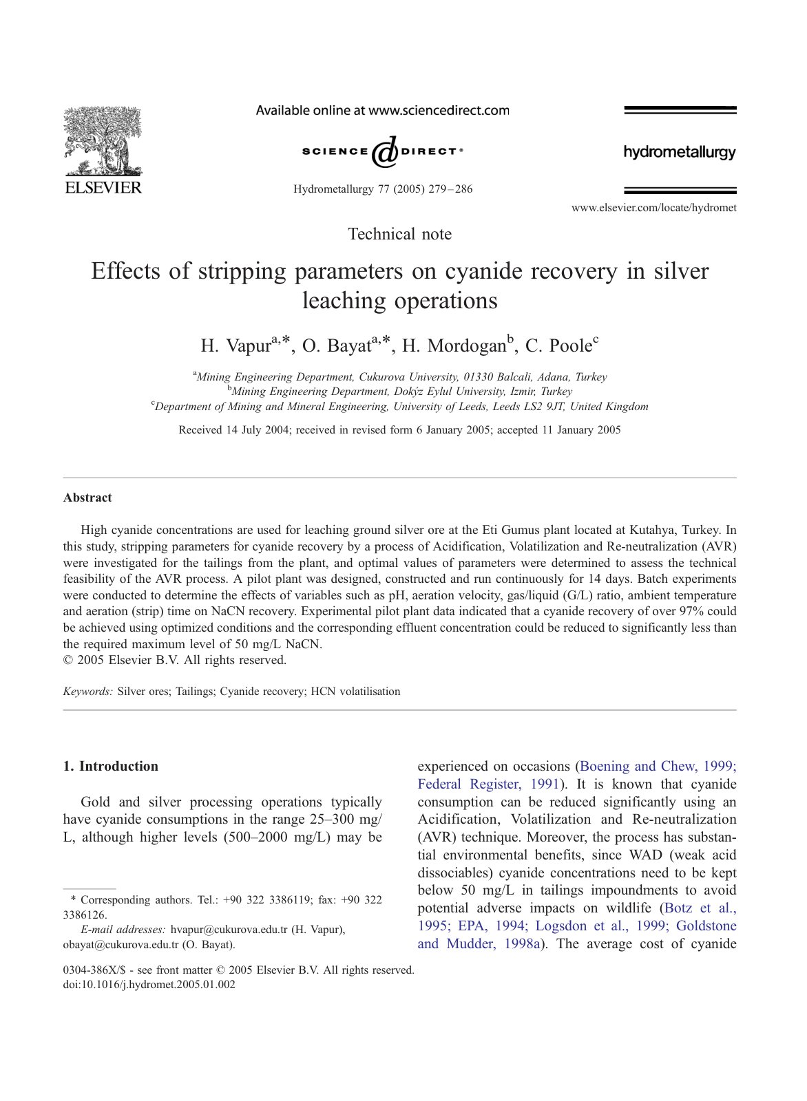 First page of Effects of stripping parameters on cyani
