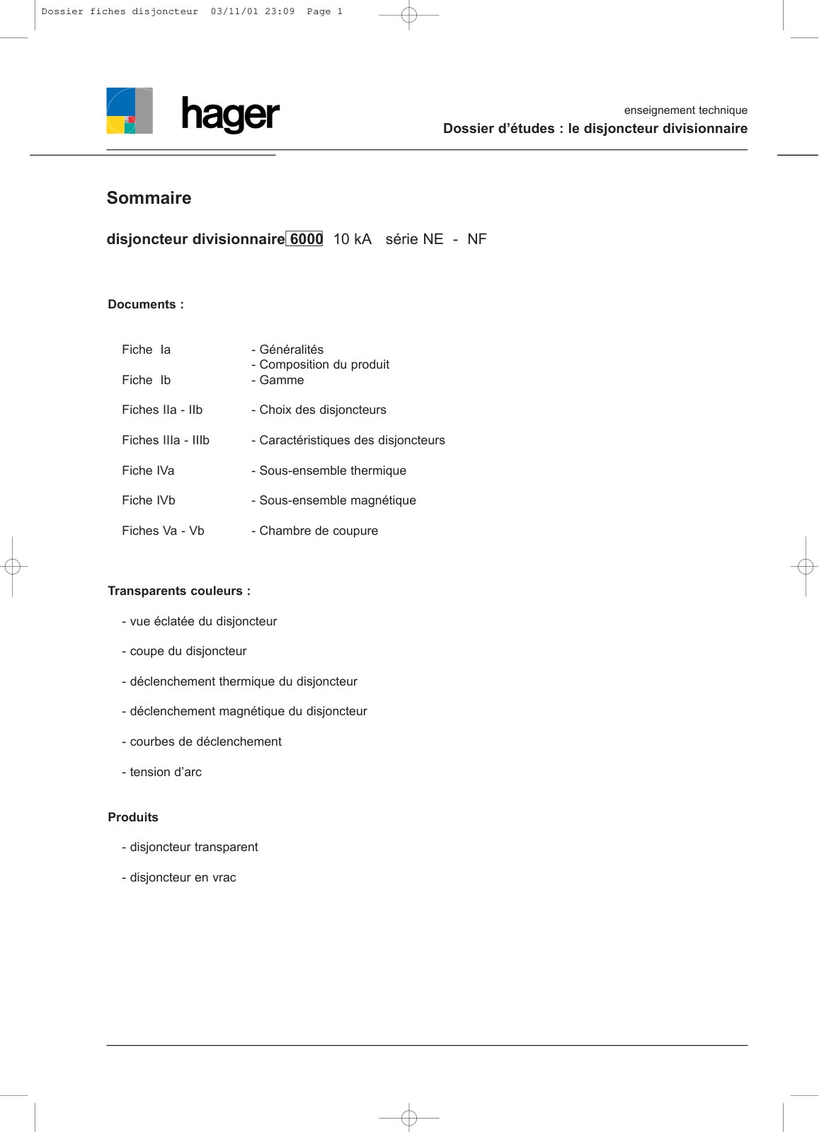 First page of disjoncteur hager