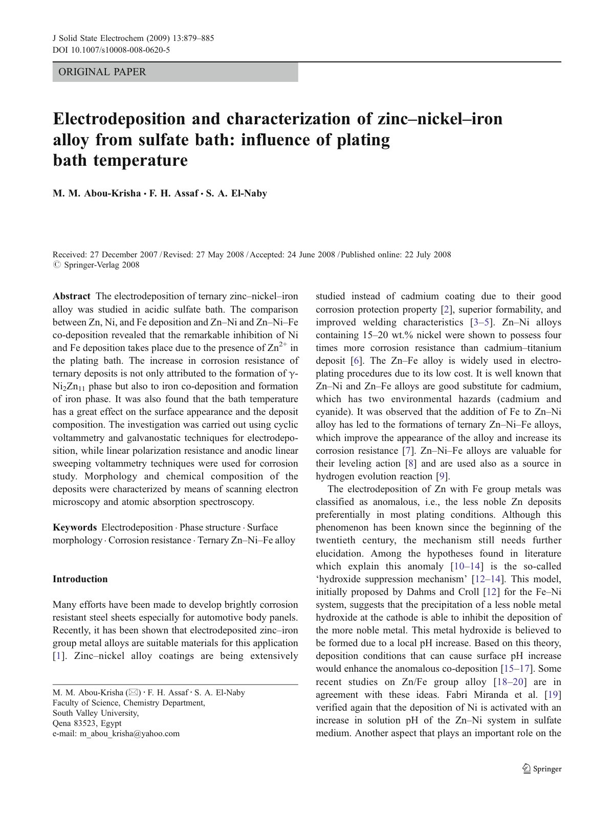 First page of Electrodeposition and characterization o