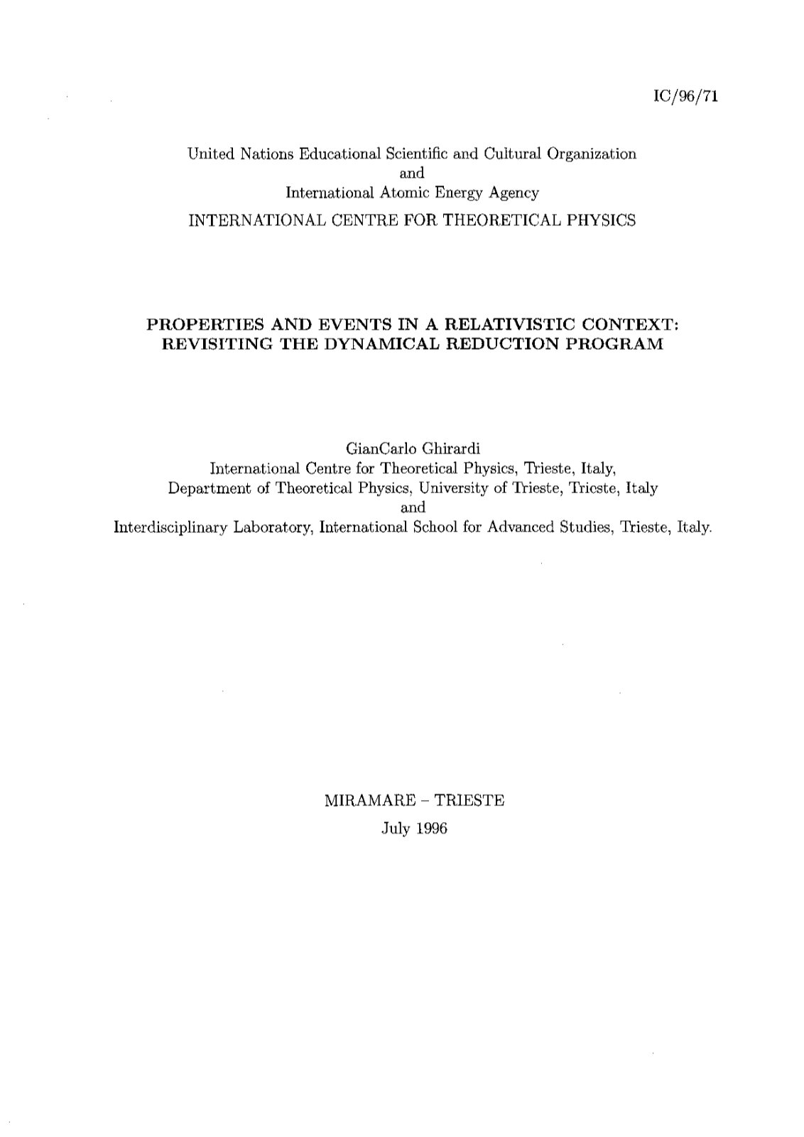 First page of Properties and events in a relativistic