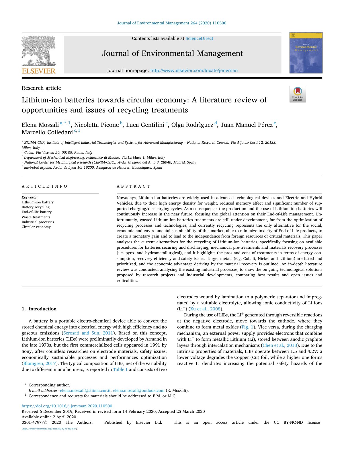 First page of Lithium ion batteries towards circular e