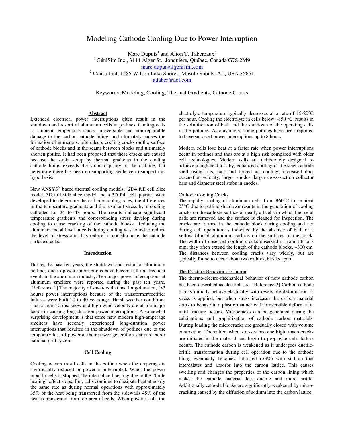 First page of Modeling Cathode Cooling Due to Power Interruption