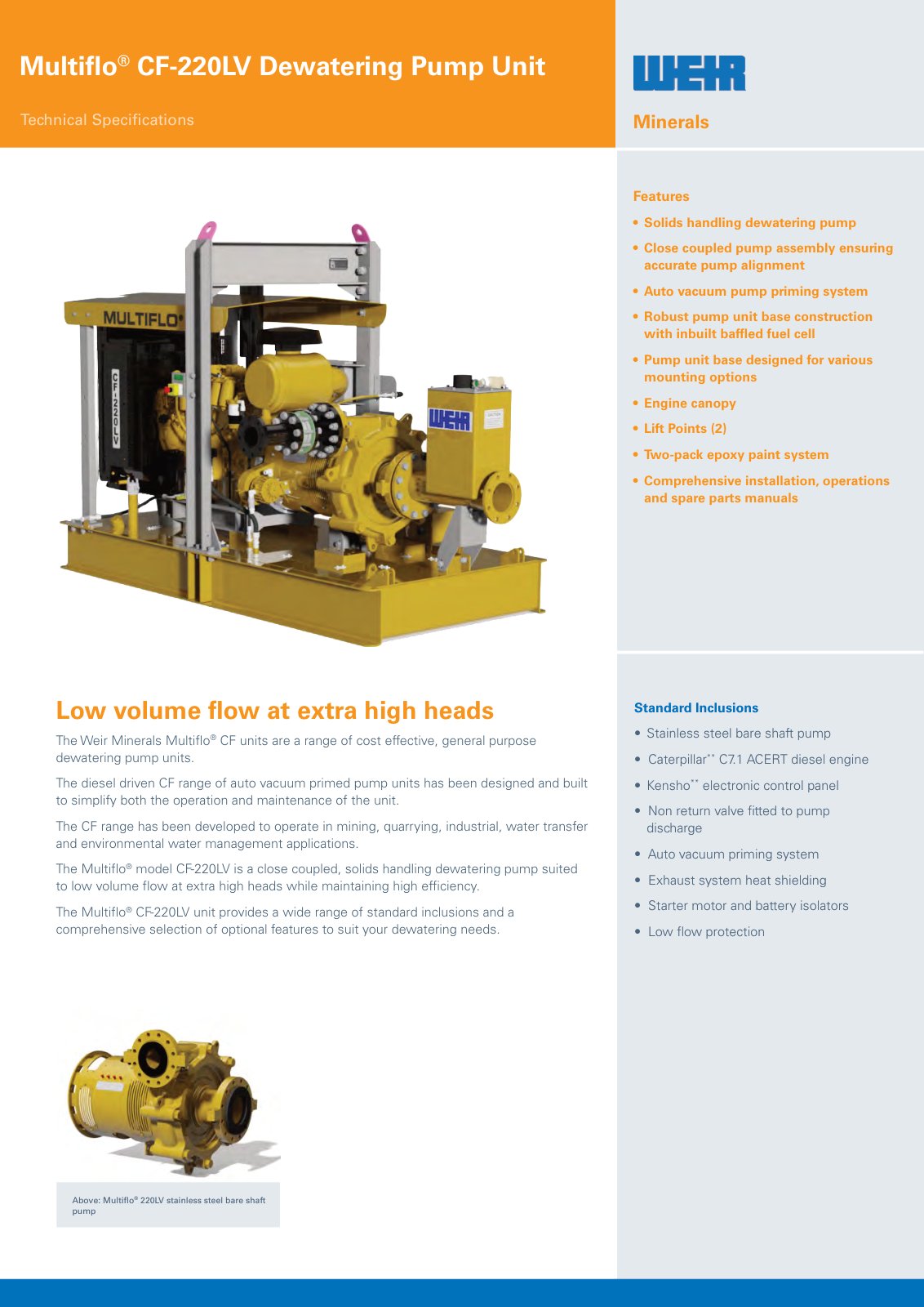 First page of AU0981 Multiflo CF 220HV Spec Sheet PREVIEW
