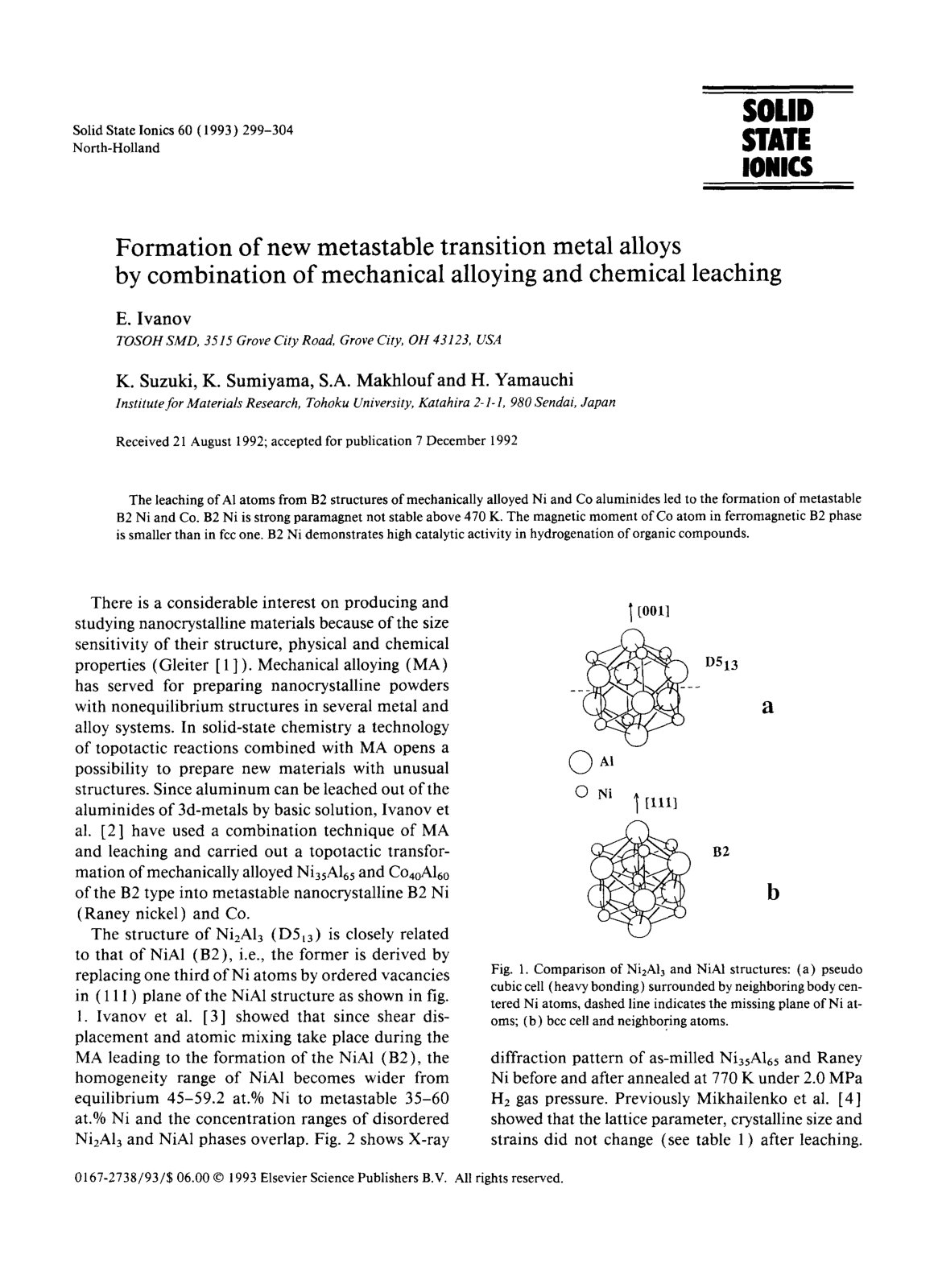 First page of Formation of new metastable transition metal alloys by combination of mechanical alloying and chemical leaching