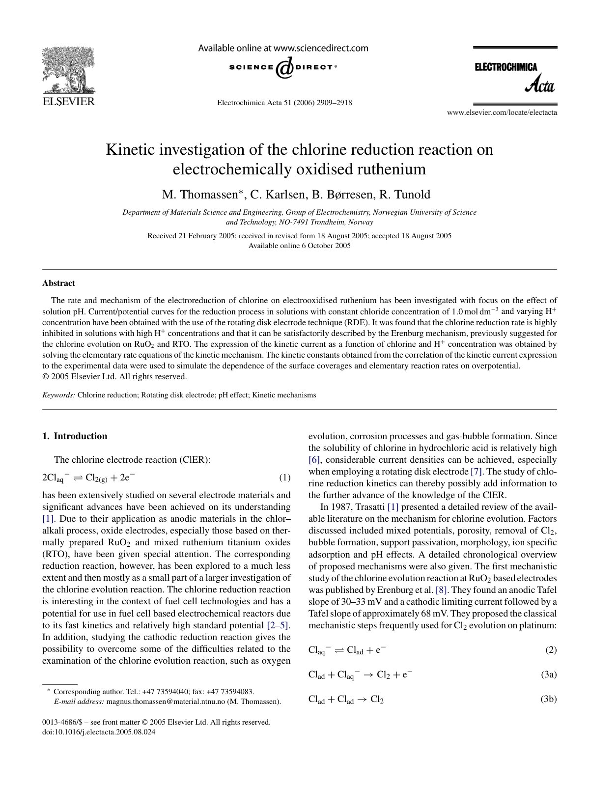 First page of Kinetic investigation of the chlorine re
