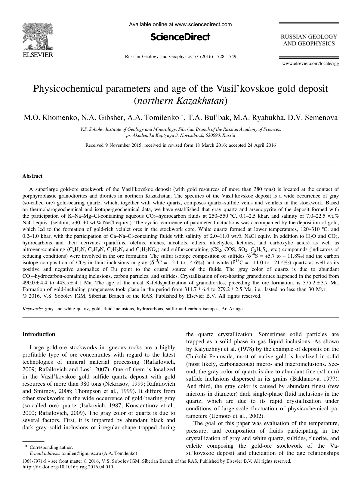 First page of Physicochemical parameters and age of th