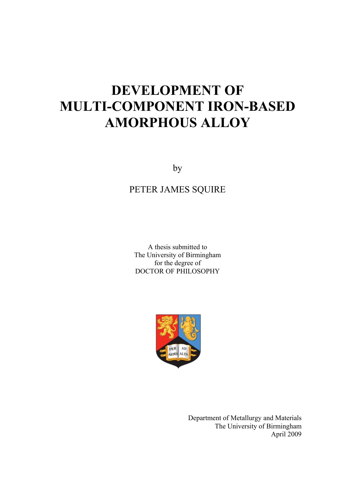 First page of DEVELOPMENT OF MULTI-COMPONENT IRON-BASED  MORPHOUS ALLOY
