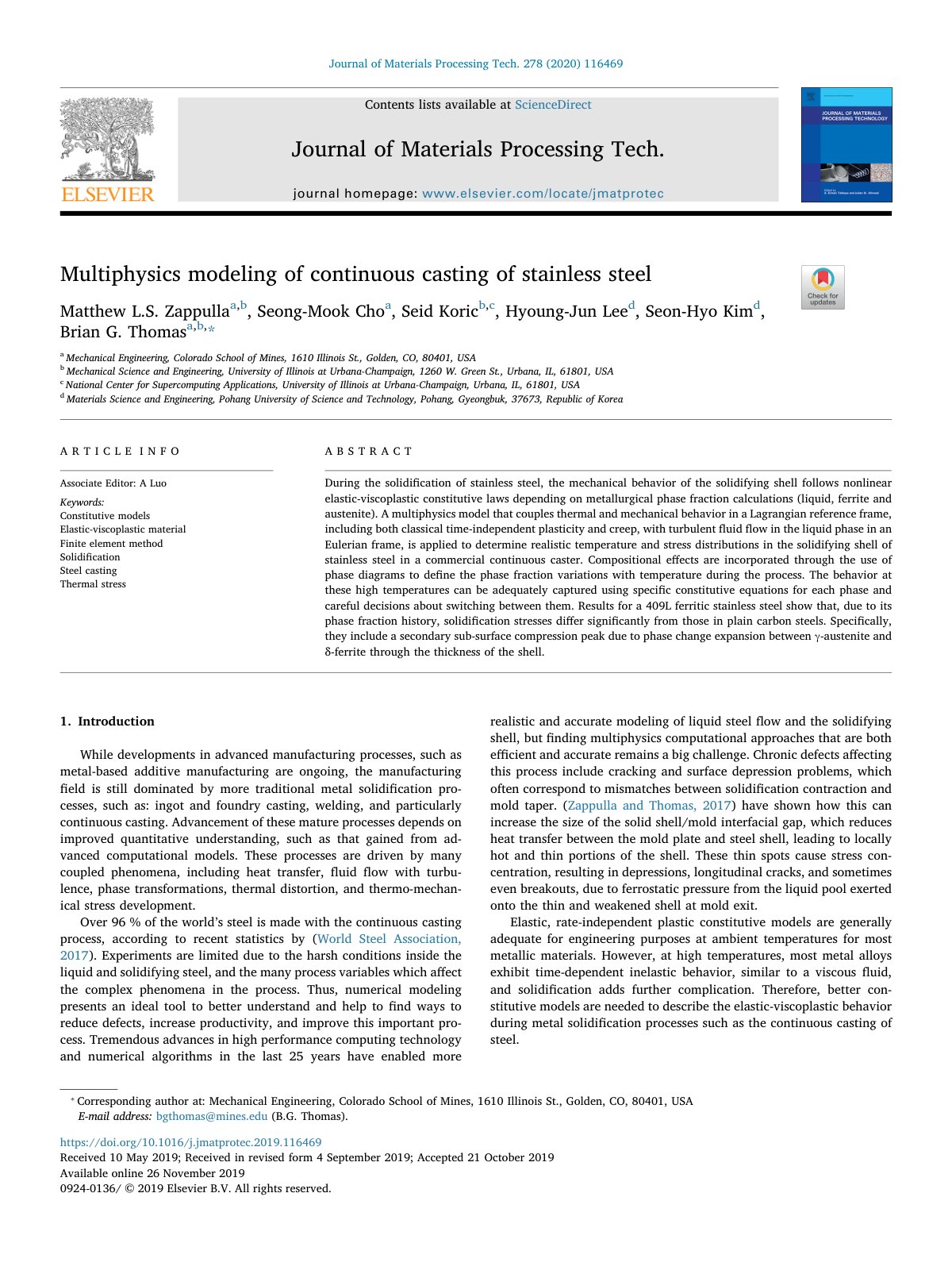 First page of Multiphysics modeling of continuous cast