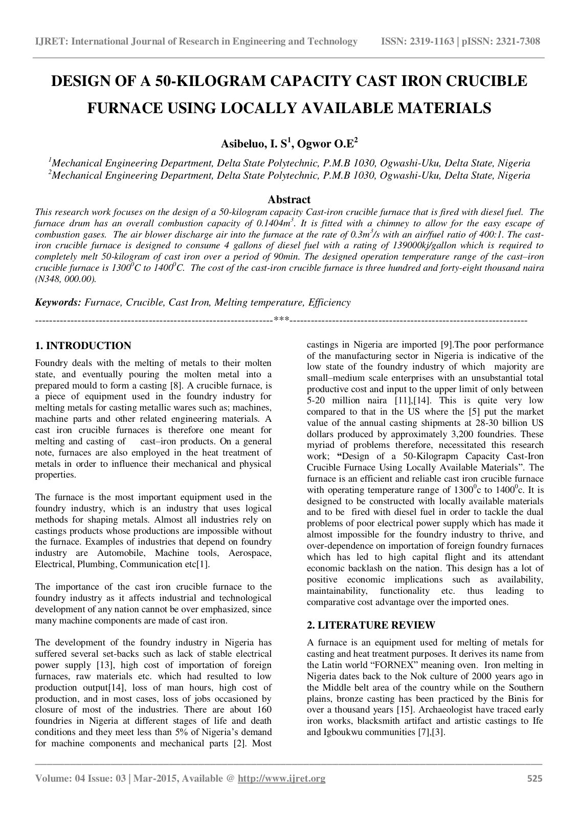 First page of DESIGN OF A 50 KILOGRAM CAPACITY CAST IR