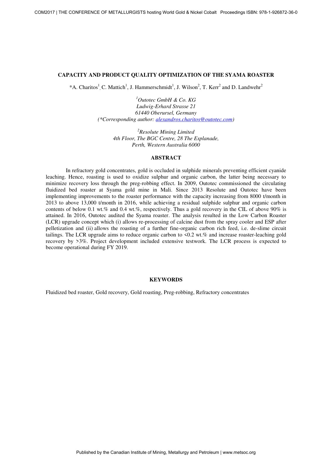 First page of CAPACITY AND PRODUCT QUALITY OPTIMIZATION OF THE SYAMA ROASTER