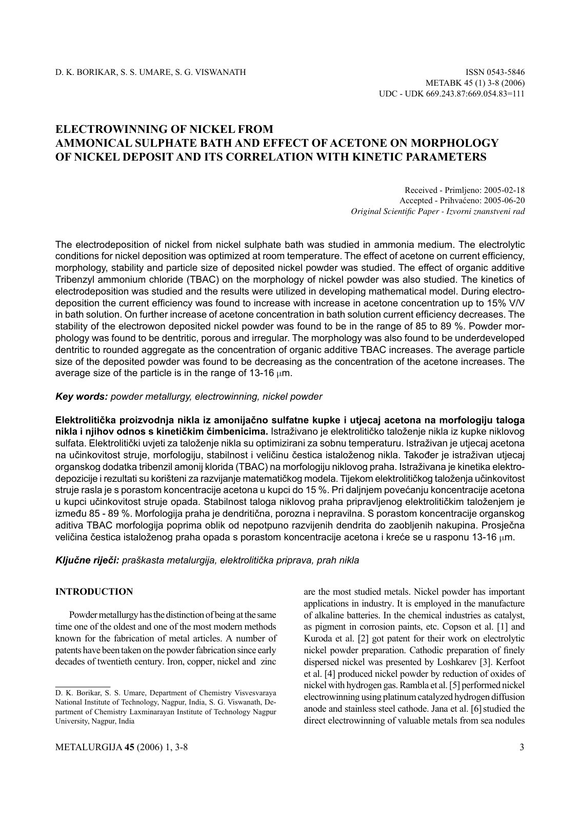First page of Electrowinning of Nickel from ammonical
