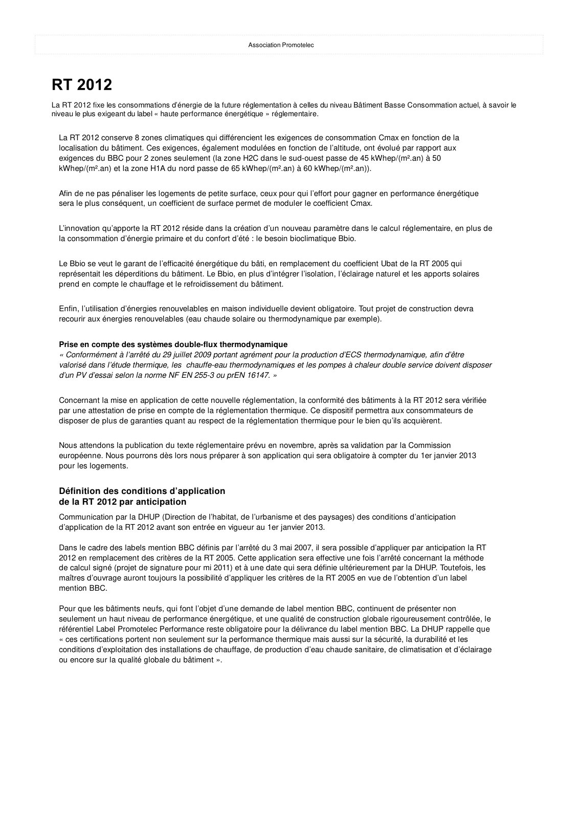 First page of La RT 2012 fixe les consommations d’énergie