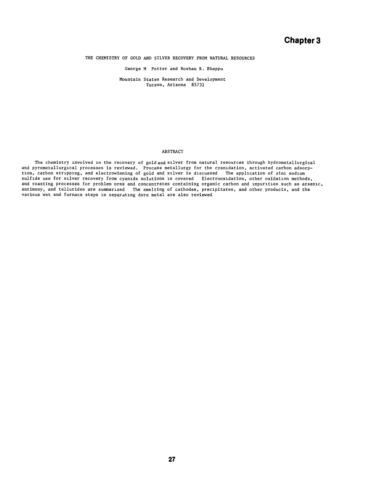 First page of THE CHEMISTRY OF GOLD AND SILVER RECOVERY FROM NATURAL RESOURCES