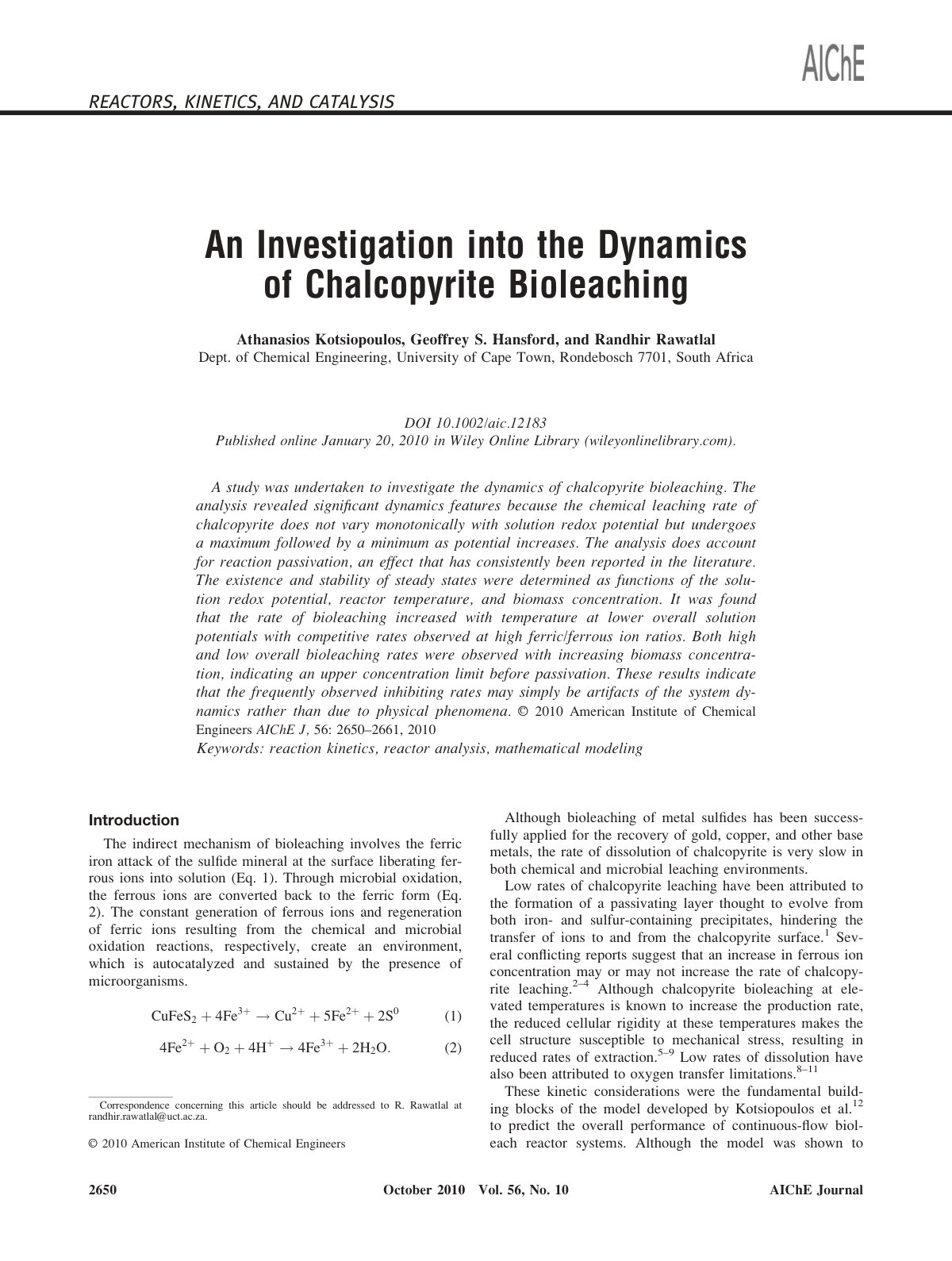 First page of An investigation into the dynamics of ch