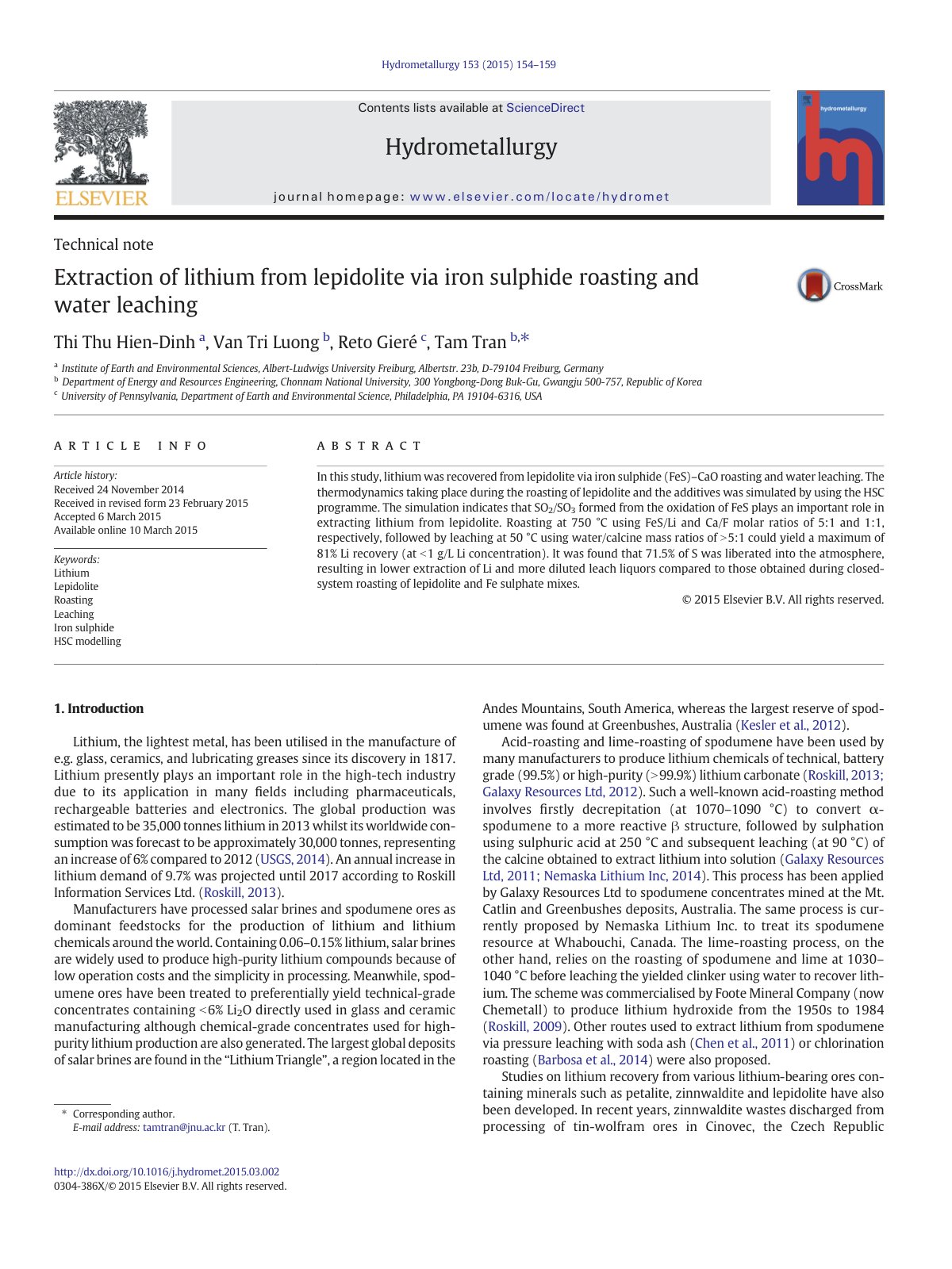 First page of Extraction of lithium from lepidolite vi