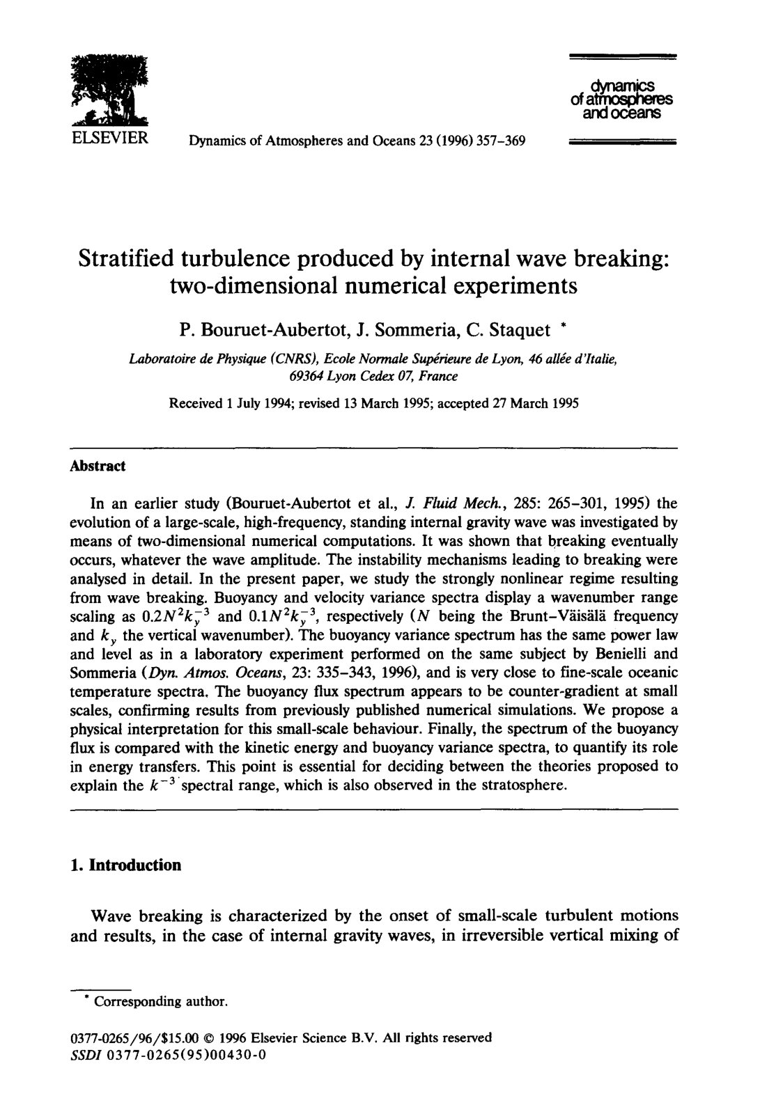 First page of Stratified turbulence produced by internal wave breaking: two-dimensional numerical experiments