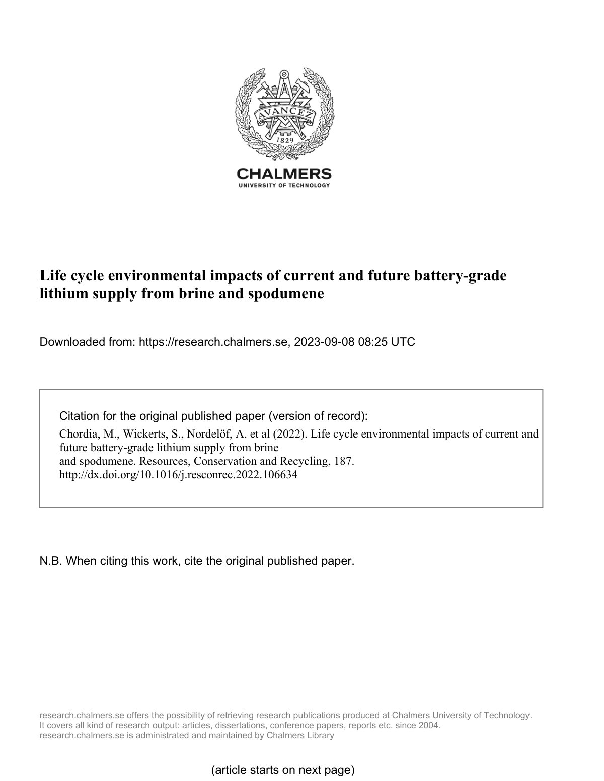 First page of Life cycle environmental impacts of curr