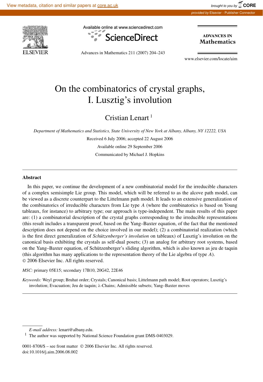 First page of On the combinatorics of crystal graphs I (1)