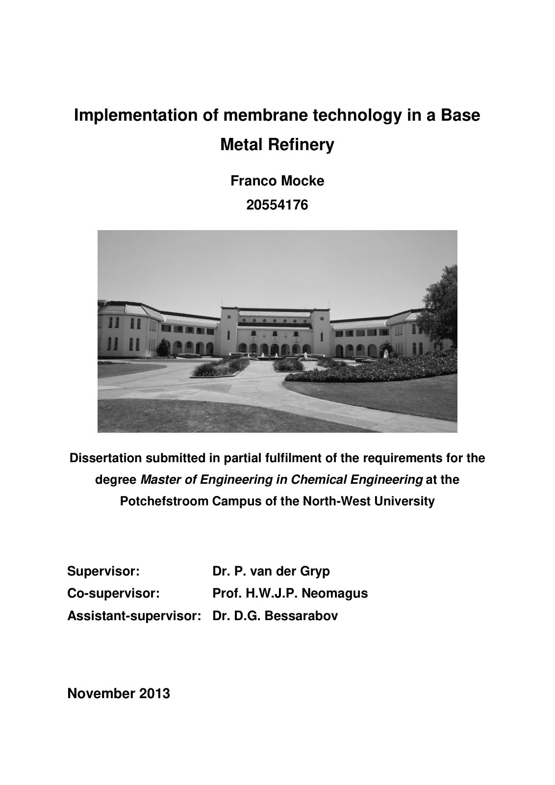First page of Implementation of membrane technology in a Base Metal Refinery