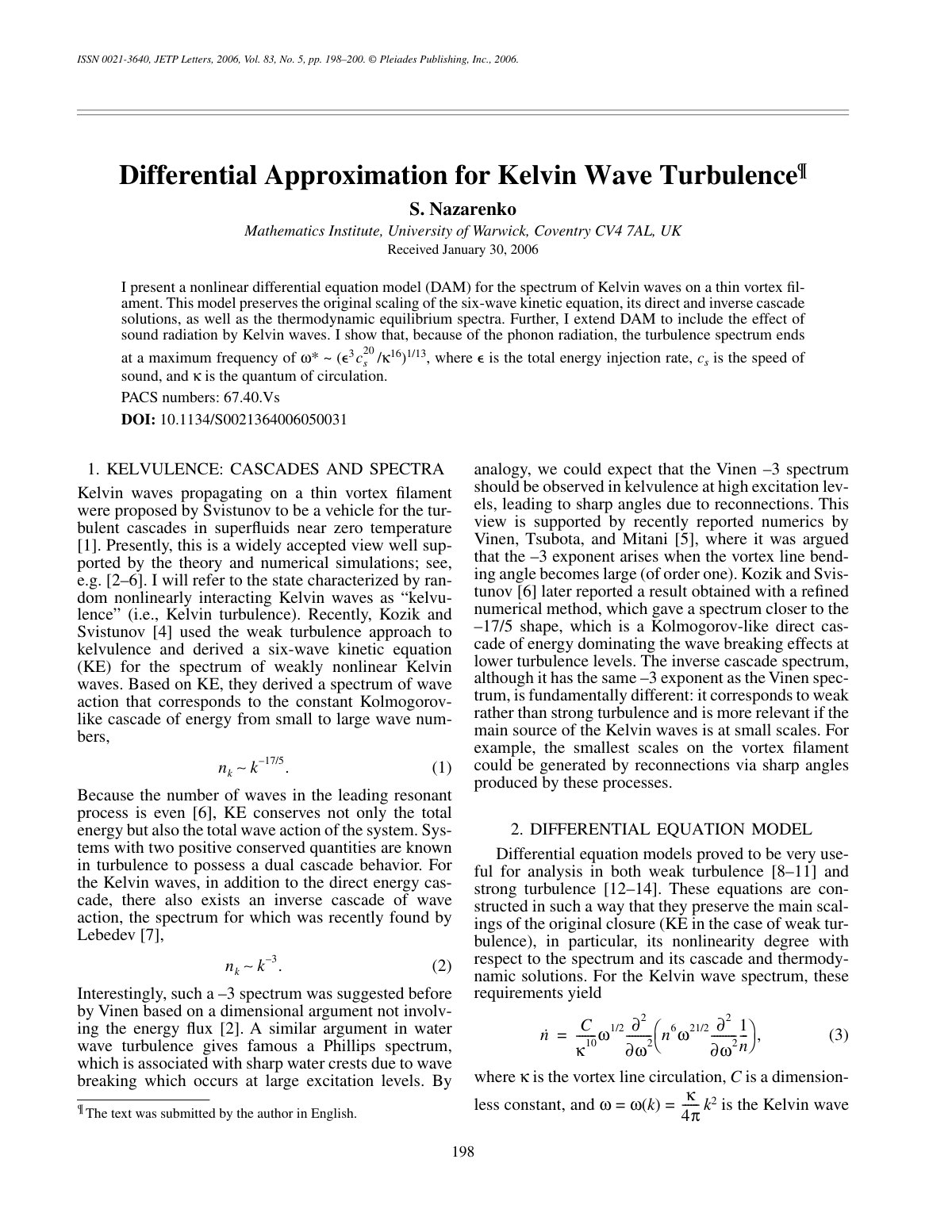 First page of Differential approximation for Kelvin wa