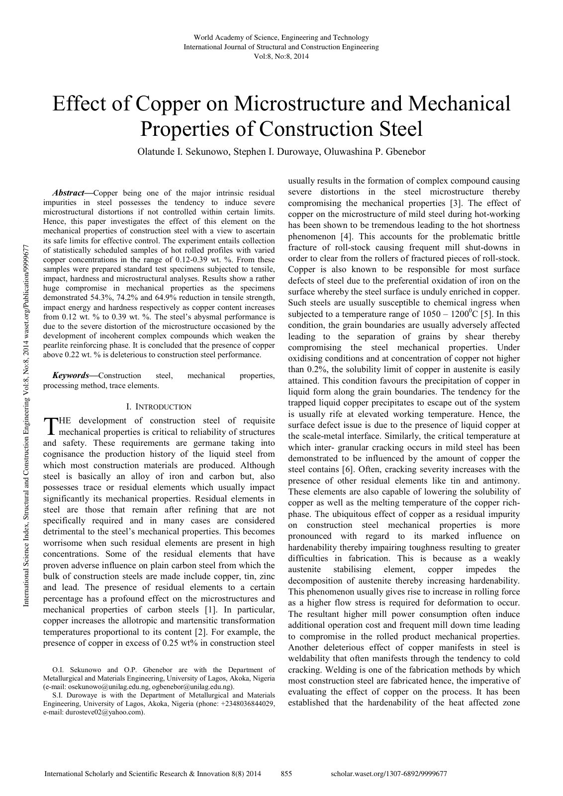 First page of Effect Of Copper On Microstructure And M