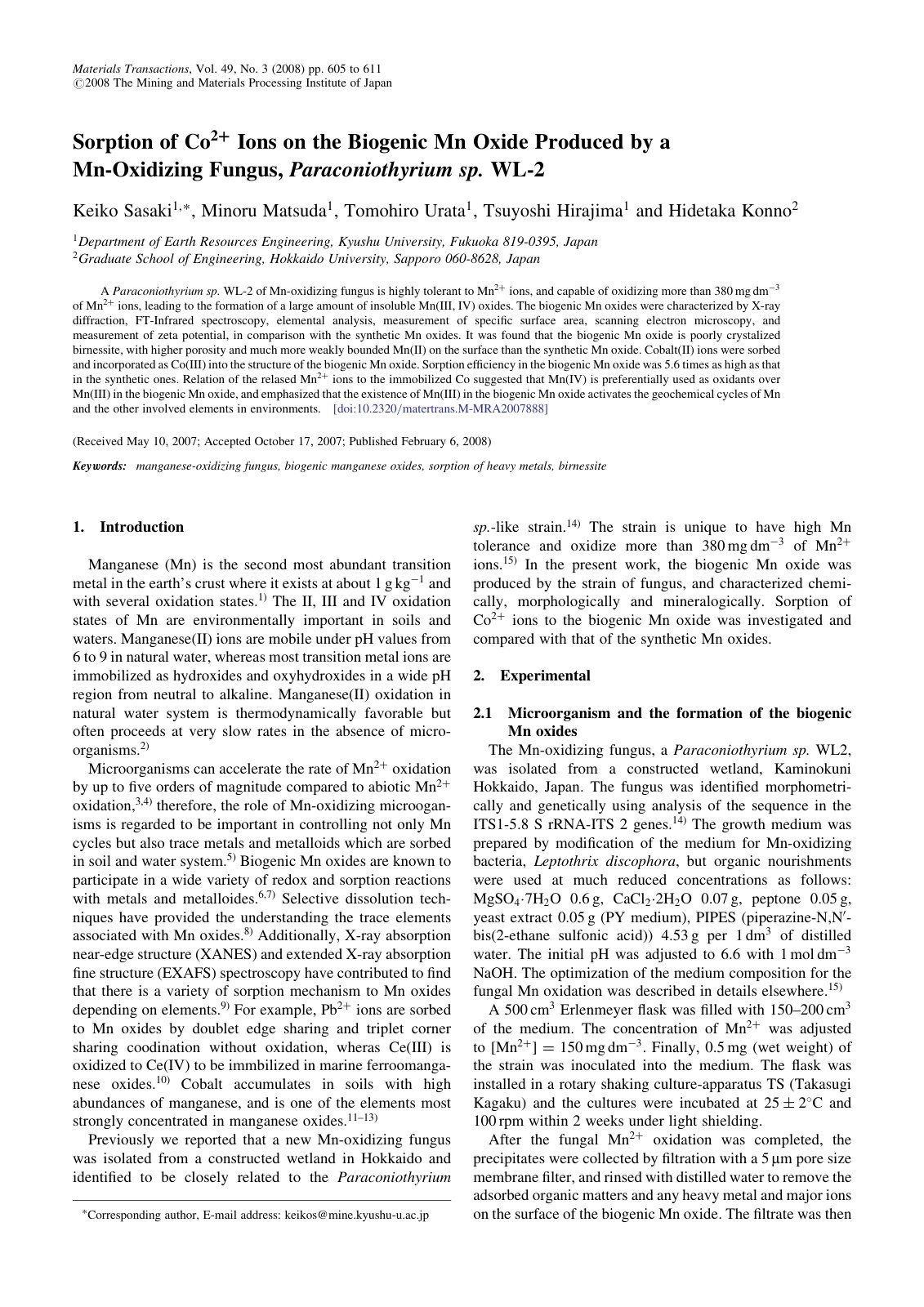 First page of Sorption of Co 2 Ions on the Biogenic Mn