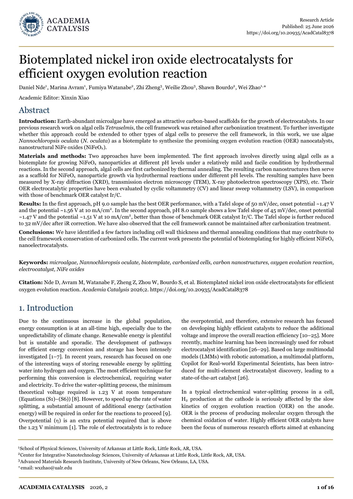 First page of Biotemplated nickel iron oxide electrocatalysts for efficient oxygen evolution reaction