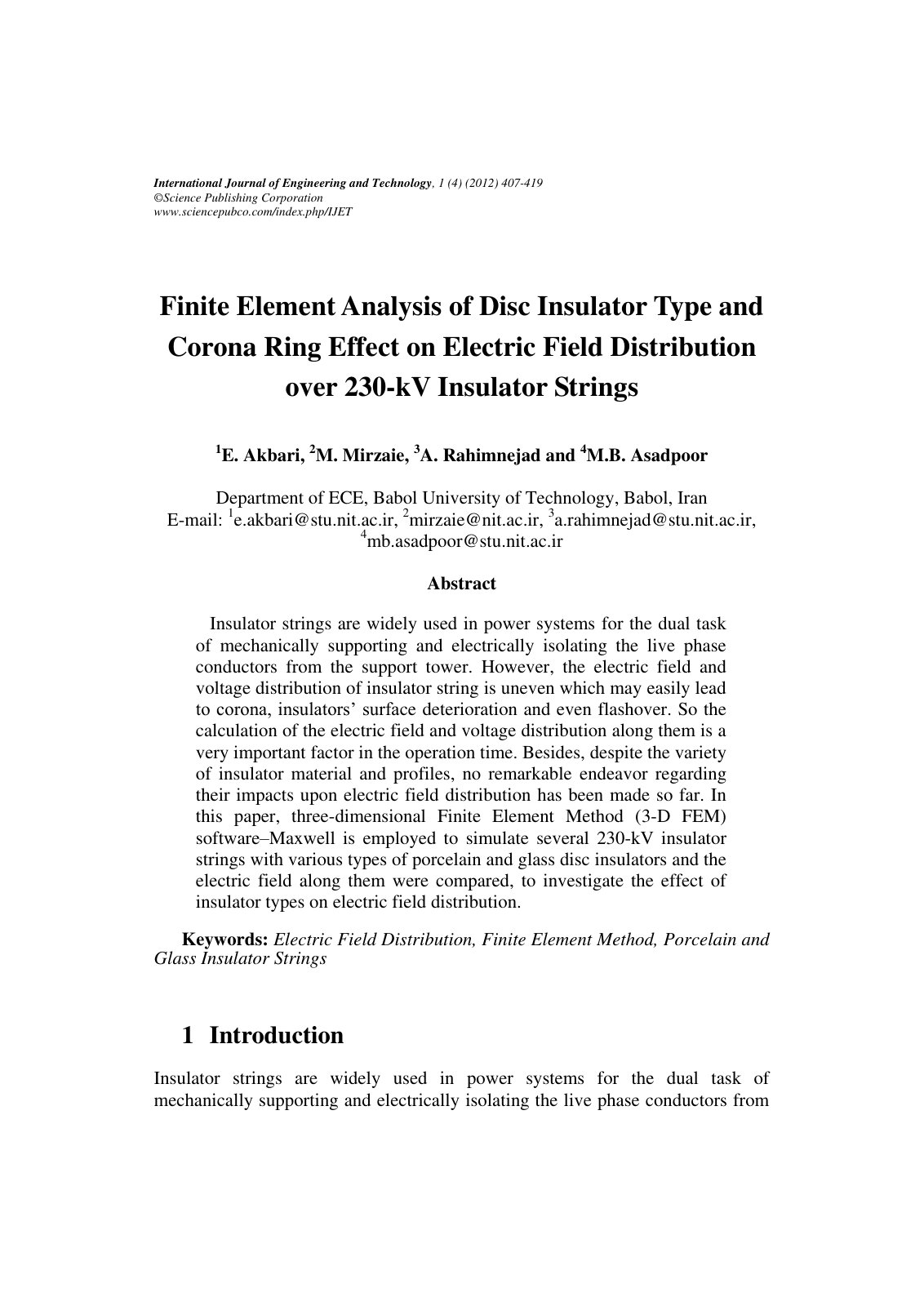First page of Finite Element Analysis of Disc Insulato