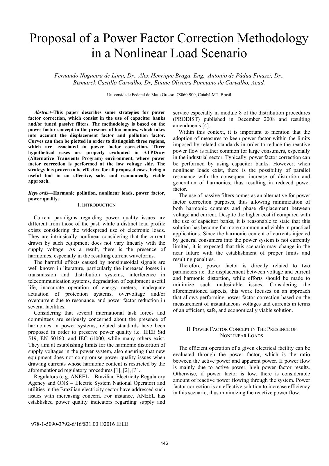 First page of Proposal of a Power Factor Correction Methodology in a Nonlinear Load Scenario