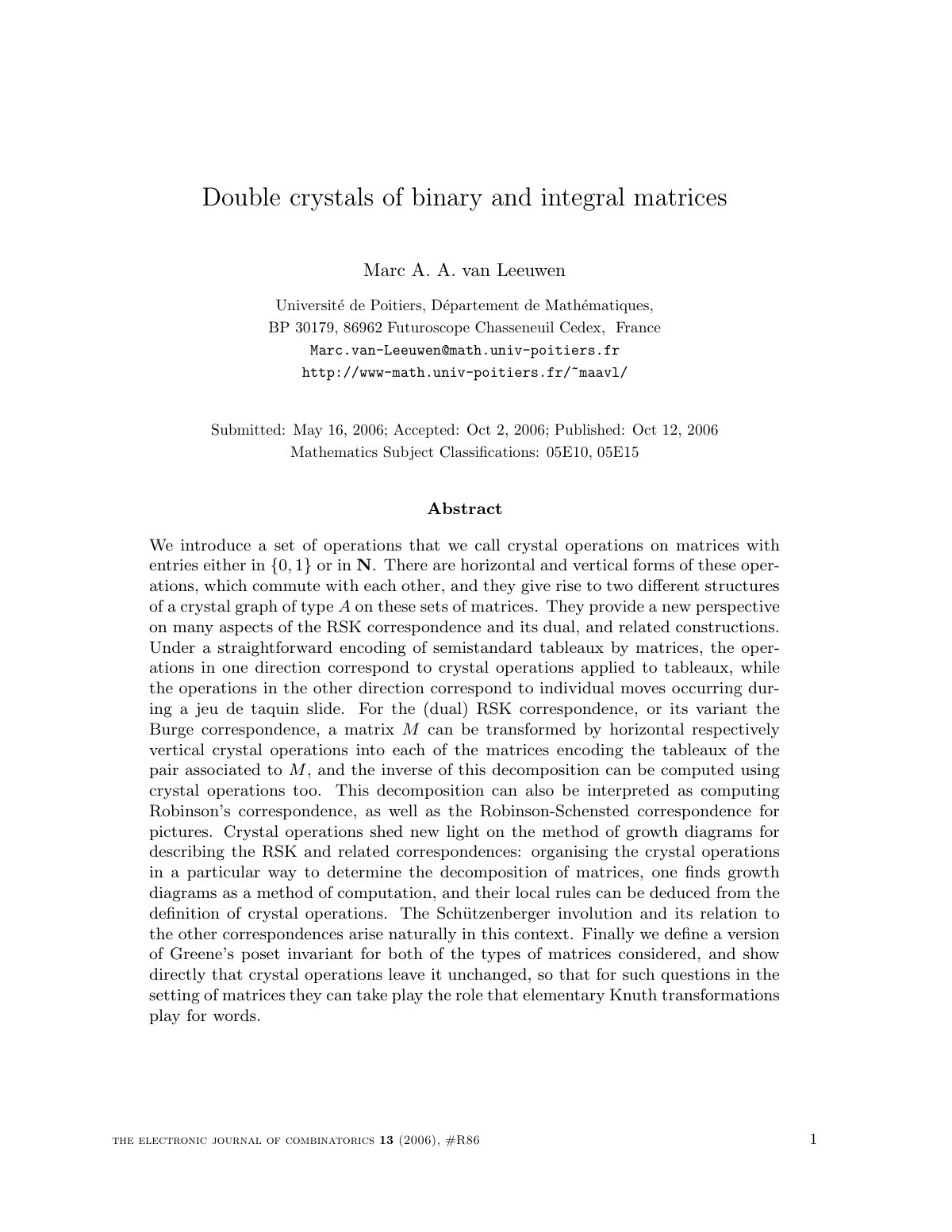 First page of Double Crystals of Binary and Integral M