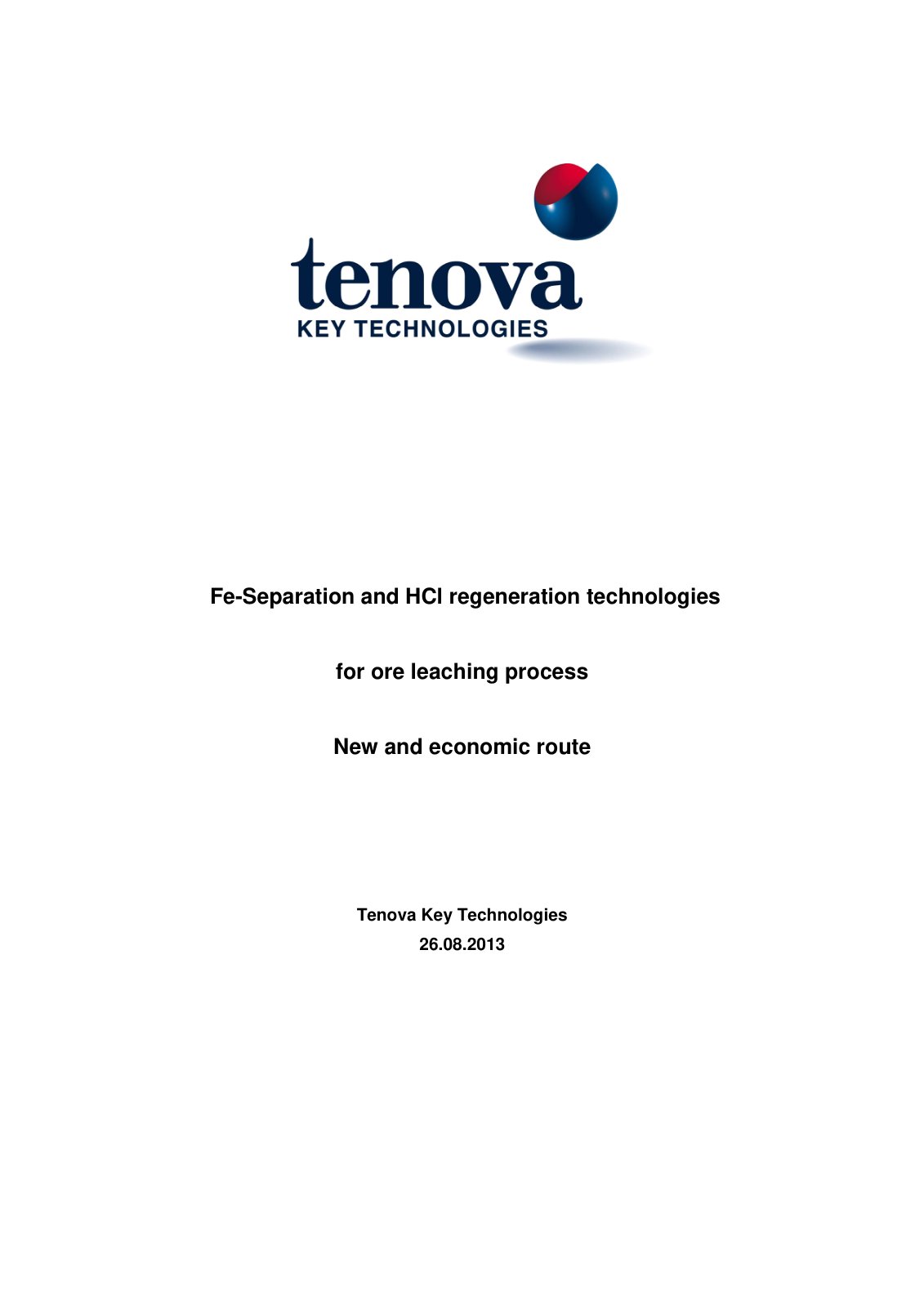First page of Fe Separation and HCl regeneration techn
