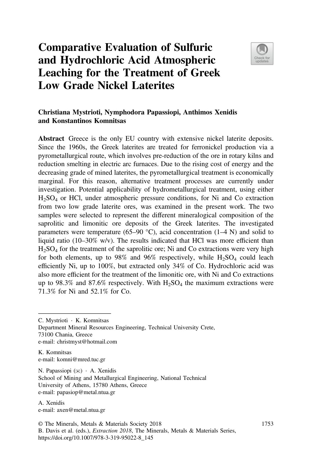 First page of Comparative Evaluation of Sulfuric and H