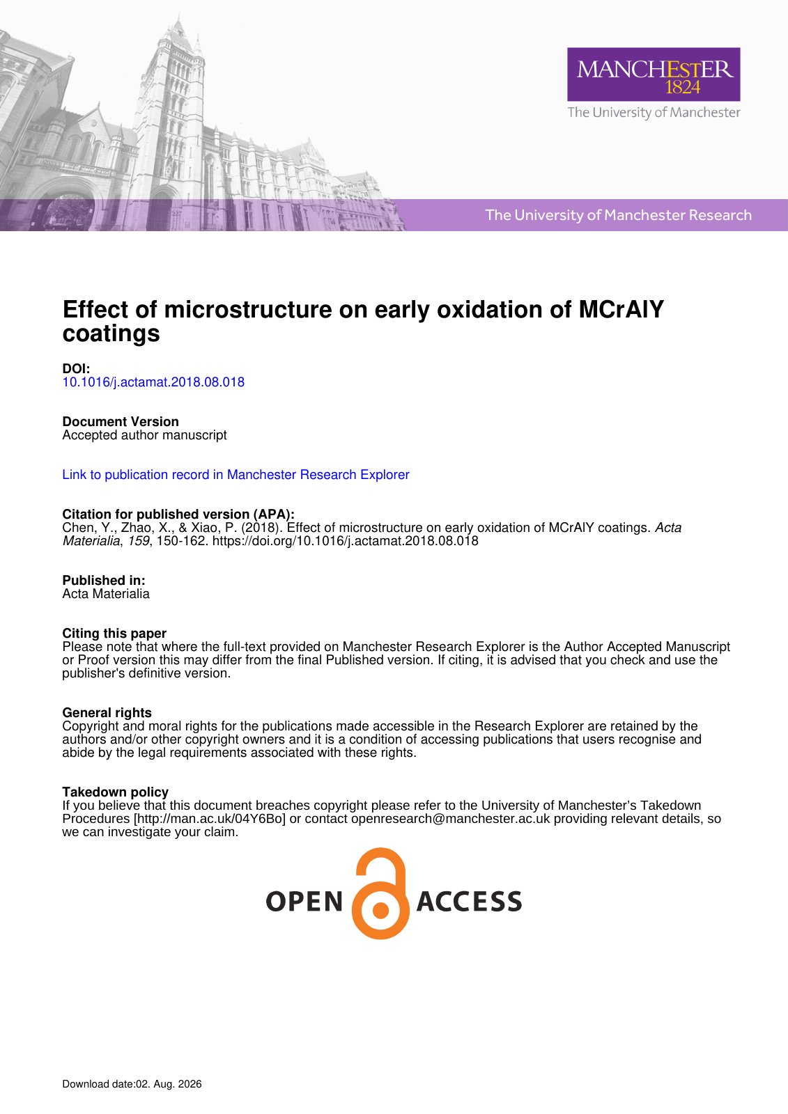 First page of Effect of microstructure on early oxidation of MCrAlY coatings