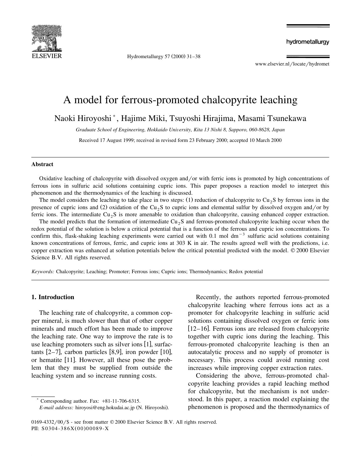 First page of A model for ferrous promoted chalcopyrit