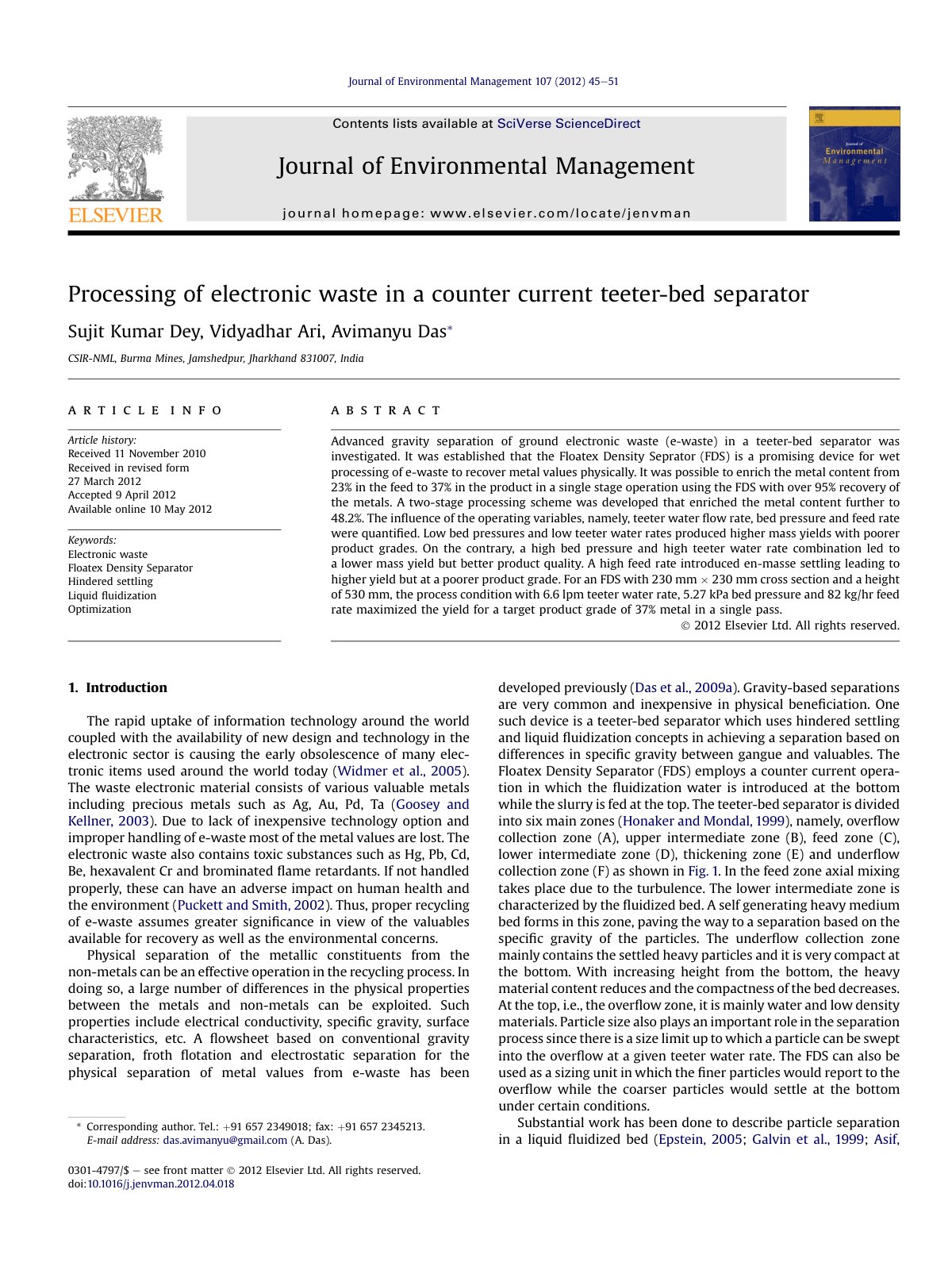 First page of Processing of electronic waste in a coun