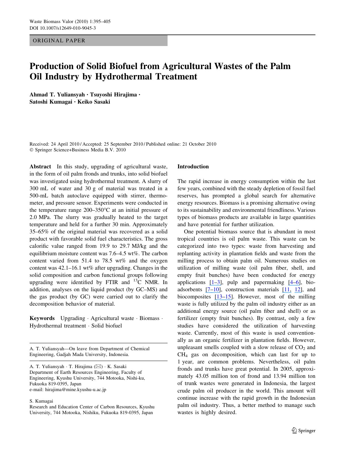 First page of Production of Solid Biofuel from Agricul