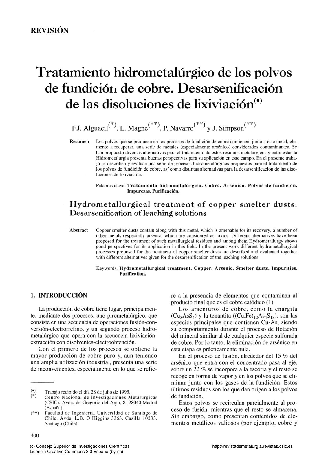 First page of Tratamiento hidrometalurgico de los polv