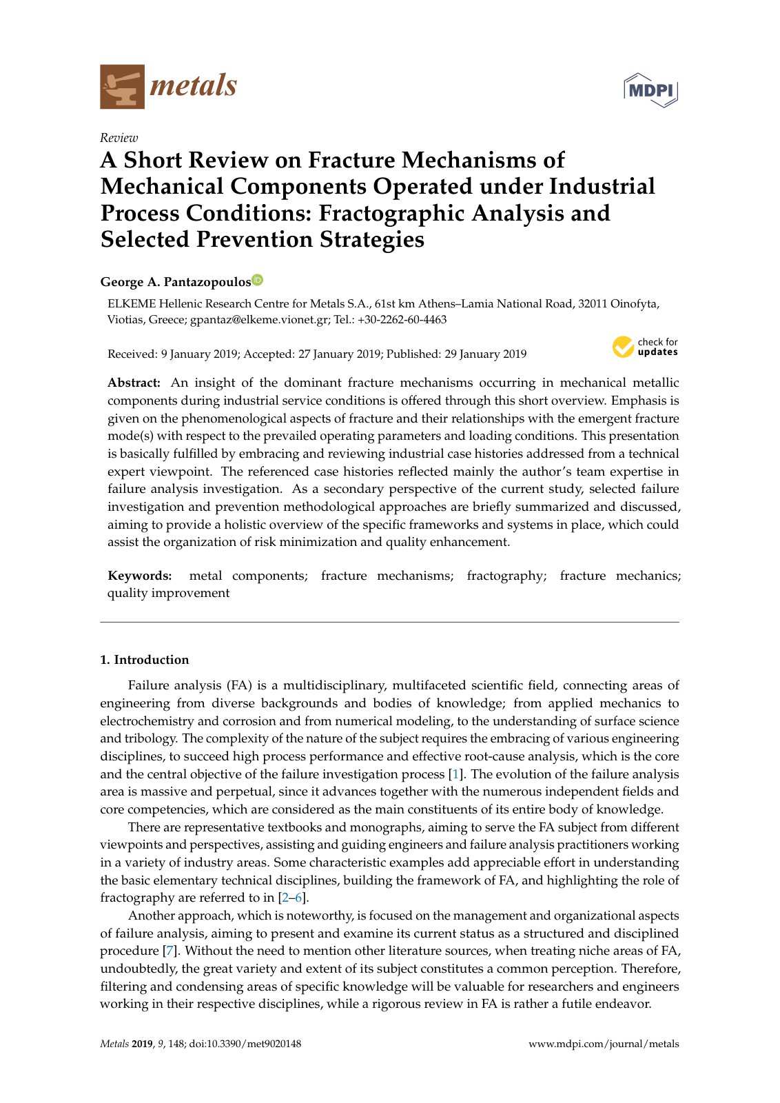 First page of A Short Review on Fracture Mechanisms of Mechanical Components Operated under Industrial Process Conditions: Fractographic Analysis and Selected Prevention Strategies