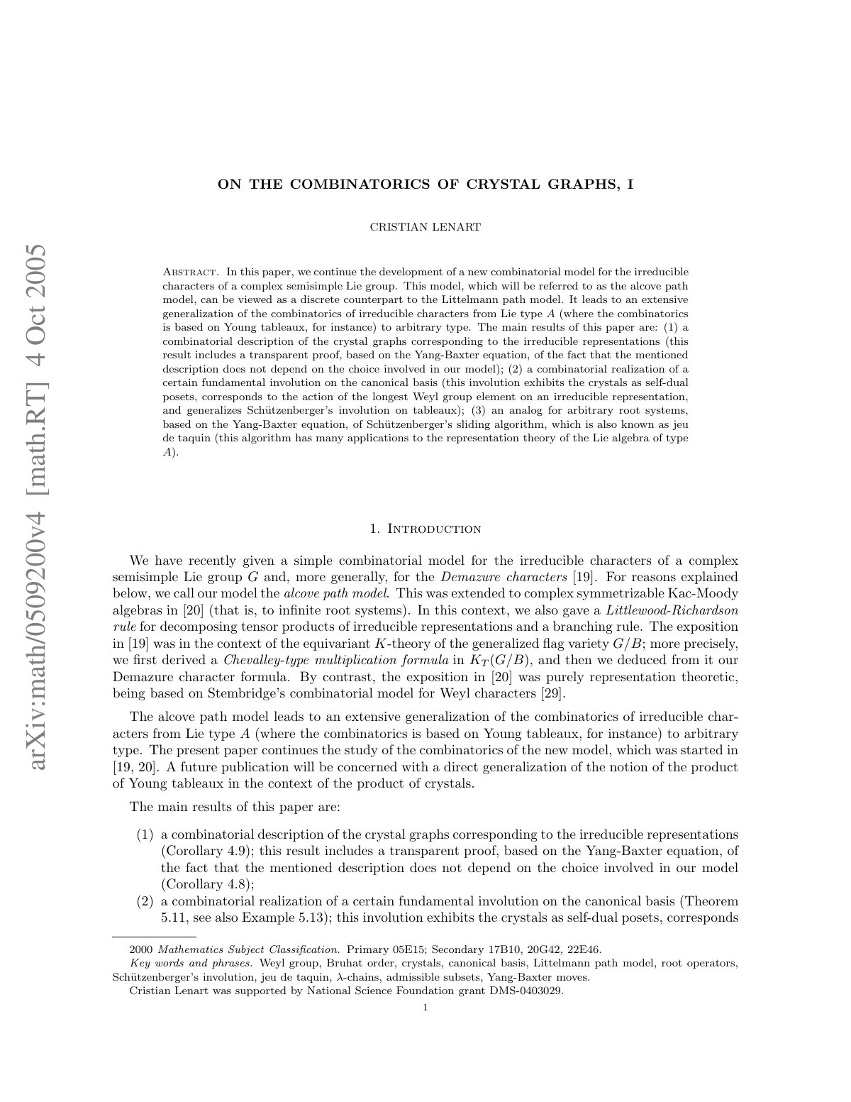 First page of On the combinatorics of crystal graphs