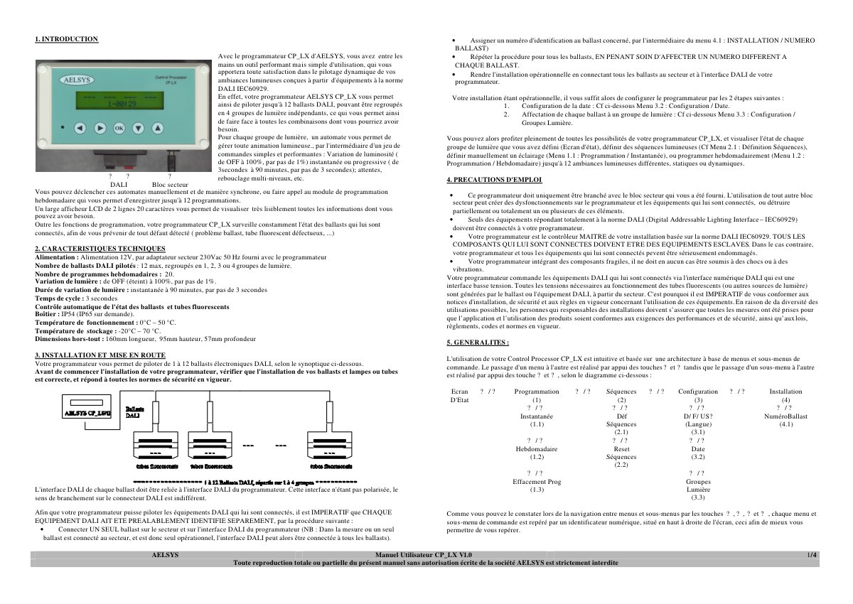 First page of manuel utilisateur CP LX V1