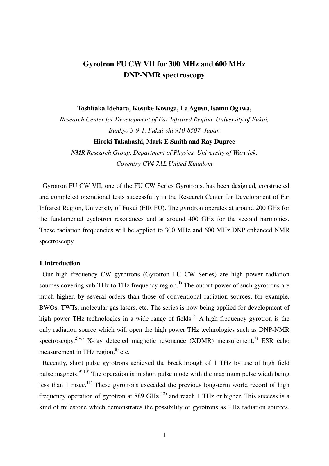 First page of Gyrotron FU CW VII for 300 MHz and 600 M