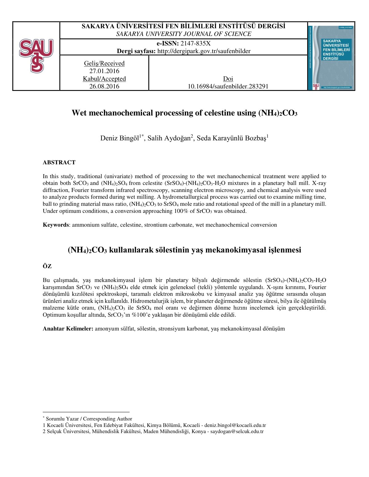 First page of Wet Mechanochemical Processing of Celest