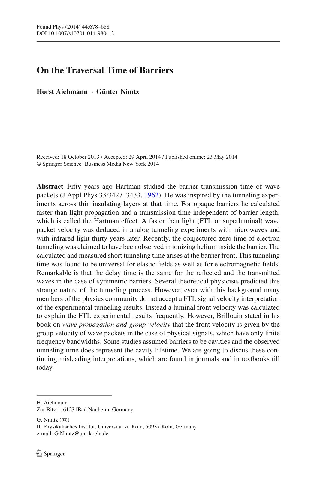 First page of On the Traversal Time of Barriers