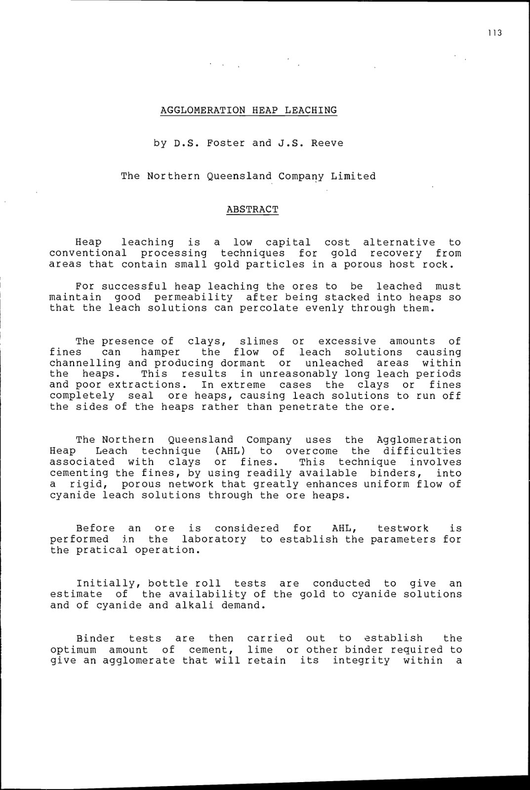 First page of AGGLOMERATION HEAP LEACHING