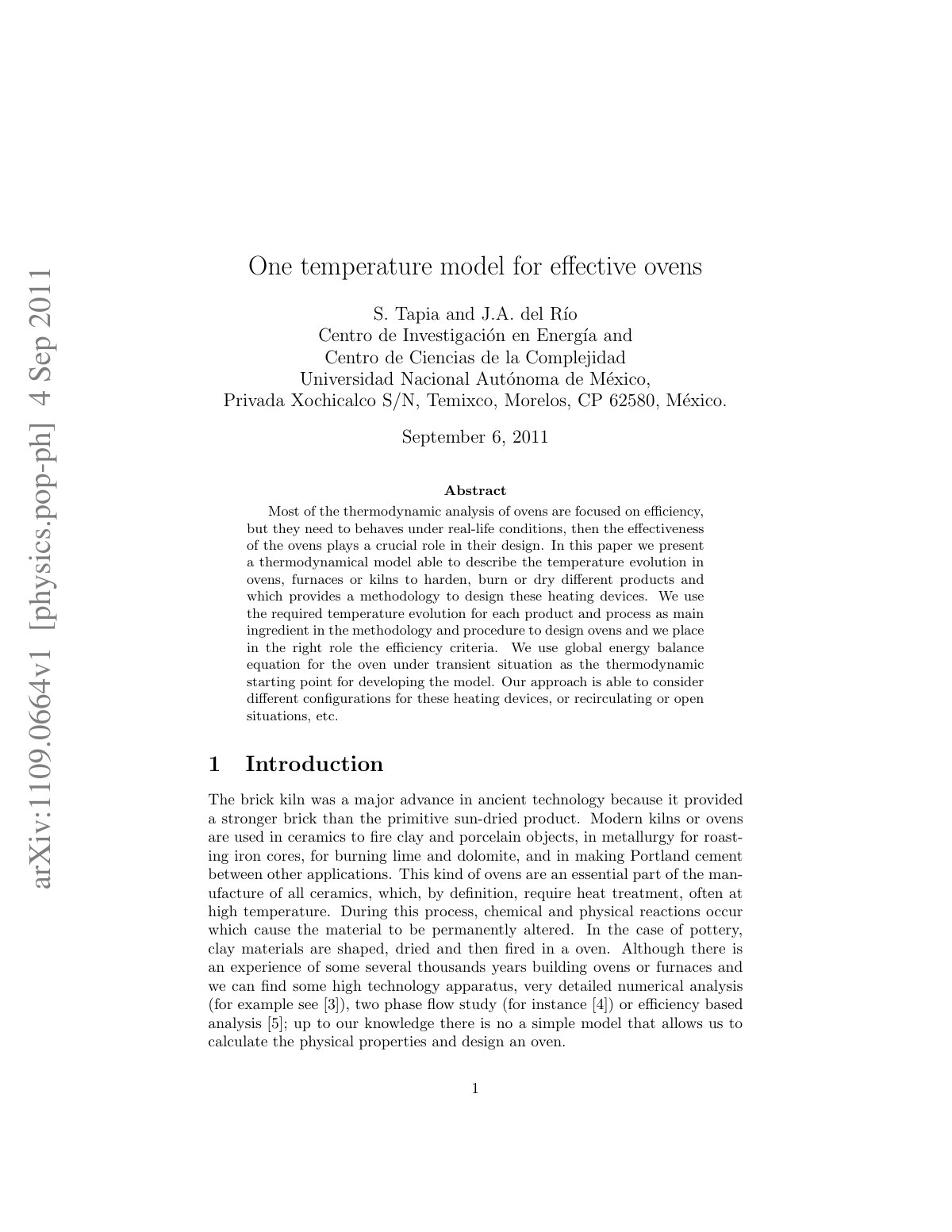 First page of One temperature model for effective oven