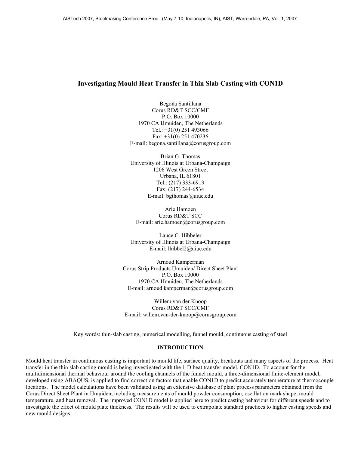 First page of AISTech 2007, Steelmaking Conference Proc.