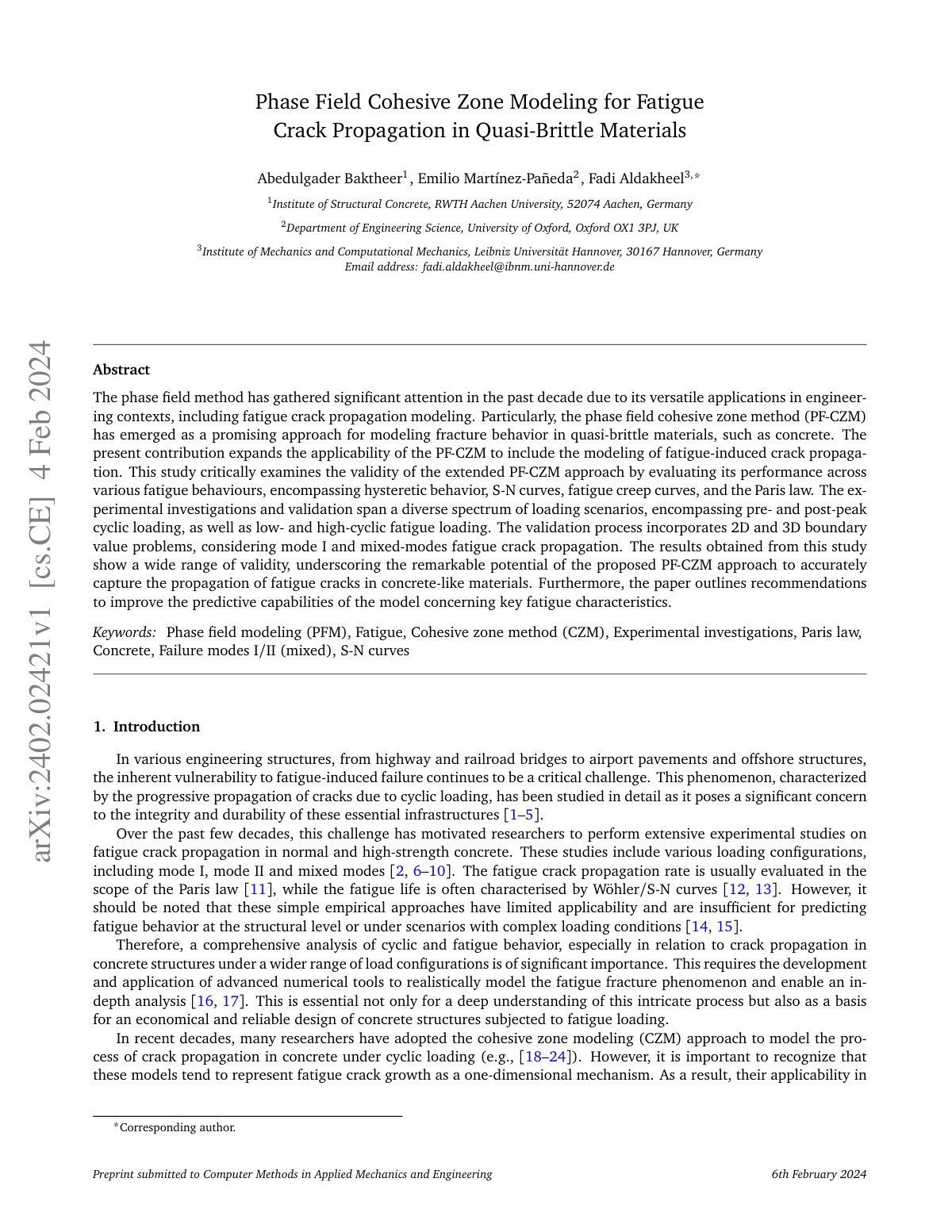 First page of Phase Field Cohesive Zone Modeling for Fatigue Crack Propagation in Quasi-Brittle Materials